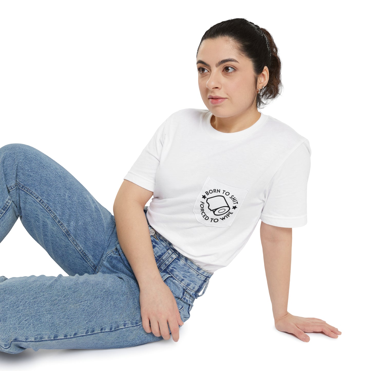 Minimalist "Born to shit, Forced to wipe" Unisex Pocket Tee